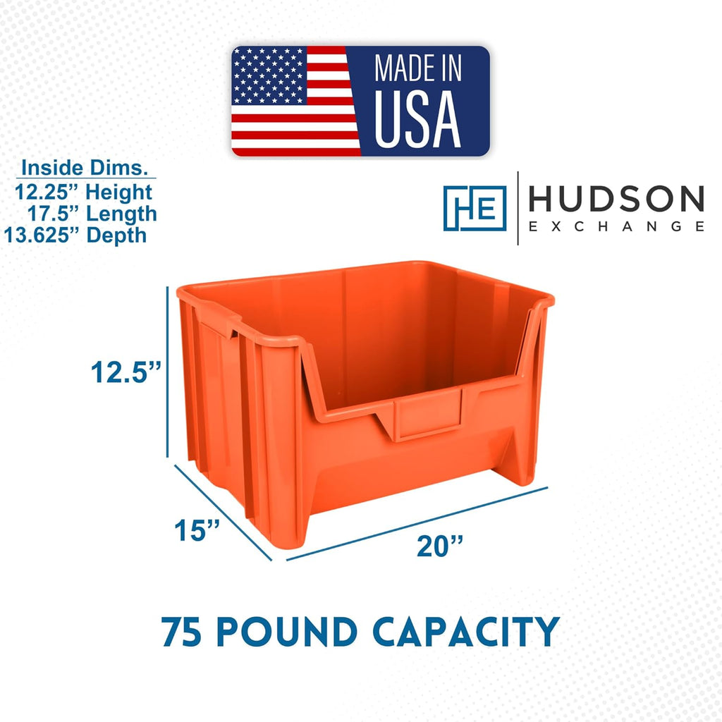 HE HUDSON EXCHANGE 20" x 15" x 12.5" (3 Pack) Plastic Giant Stackable Hopper Bin, Orange