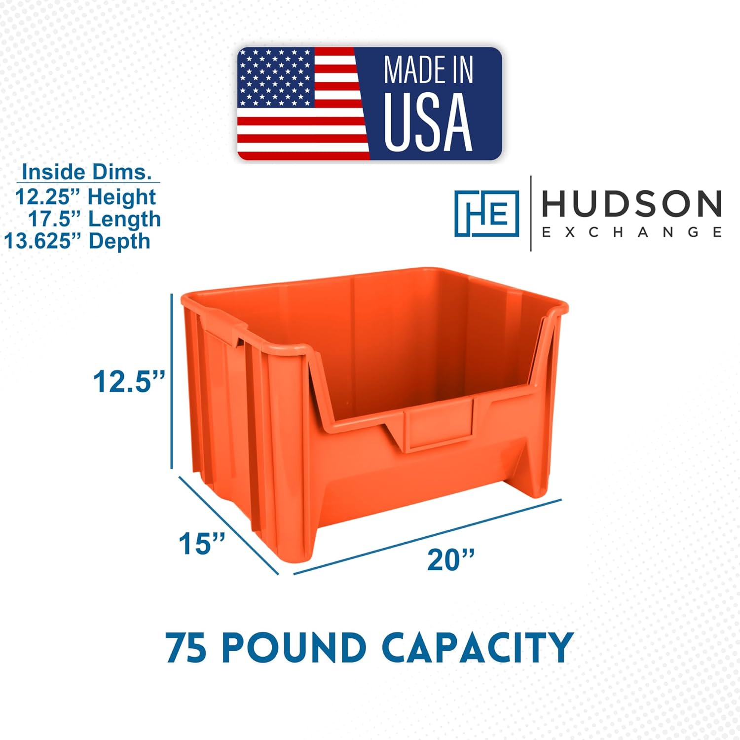 HE HUDSON EXCHANGE 20" x 15" x 12.5" (3 Pack) Plastic Giant Stackable Hopper Bin, Orange