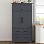 Farmhouse Freestanding Kitchen Pantry,4 Doors Dining Storage Cabinet with Pull-Out Trays, Drawers and Cake Pan Storage Organizer,for Dining Room Living Room (Grey-h)