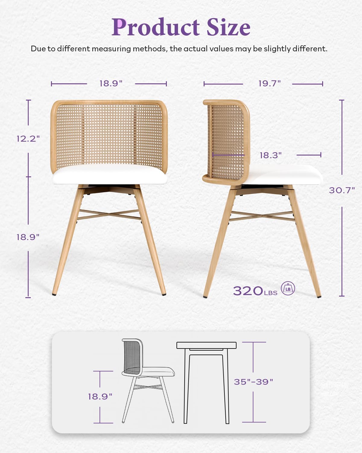 TYBOATLE Swivel Rattan Dining Chairs Set of 6, Farmhouse Boho Dining Room Chair with Rattan Woven Back and Faux Leather Seat, Upholstered Kithchen Chairs (Cream White)