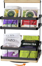 Tea Bag Organizer, 2-Tier 360° Rotating Tea Bag Holder Organizer, 8-Baskets Tea Holder Accessories Holds 120+ Tea Bags, Gift for Decor Kitchen, Cabinet, Bar Countertop Storage