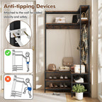 Tangkula Corner Hall Tree, 70 Inch Coat Rack with Bench and Shoe Storage, Entryway Furniture with 7 Hooks, Heavy Duty Metal Frame, Space Saving Clothes Rack Shoes Shelf Organizer (Rustic Brown)