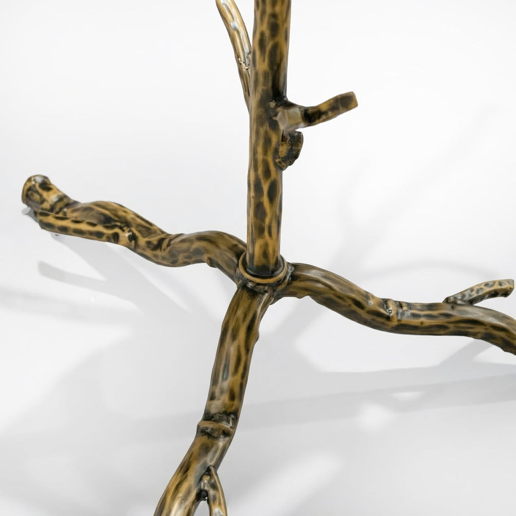 24/7 Shop at Home Lalia Modern Round End Table with Nature-Inspired Branch Base, Tempered Glass Top, Hammered Steel Frame for Living Room, Matte Gold