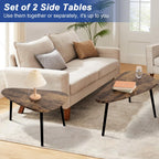 Nesting Coffee Tables, Nested Table with Wooden Legs Set of 2 - Triangle Side Table for Living Room, Bedroom, Minimalist Bamboo, Apartment & Small Spaces, Tiger