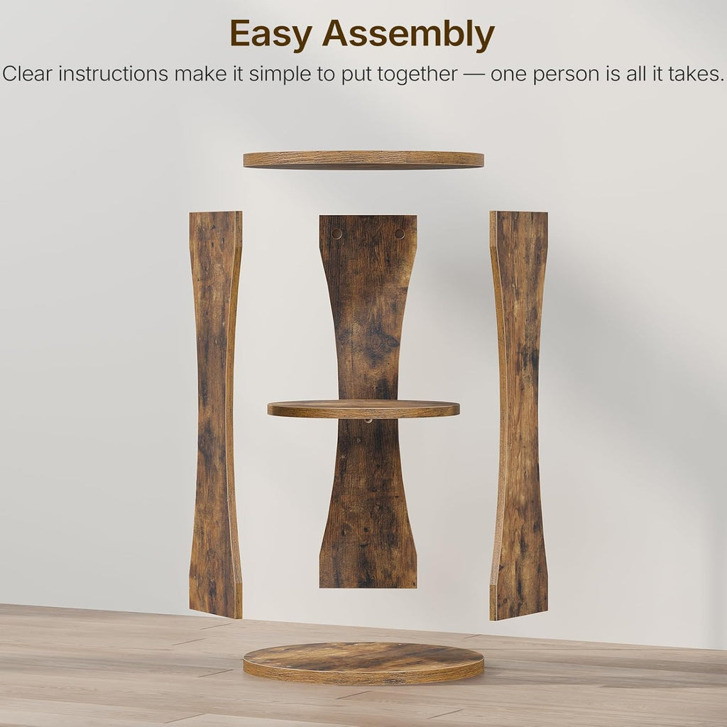 YATINEY Round Side Table, 3-Tier Wooden End Table with Storage Shelves, Accent Table for Small Spaces, Nightstand for Living Room, Bedroom, Rustic Brown ET15BR