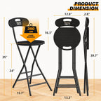 5Rcom Folding Stool, 1 Pack 24 inch Folding Bar Stool with Backrest and Handle, Foldable Stools for Adults Up to 350lbs, Collapsible Round Folding Counter Height Stool Chair for Camping Kitchen