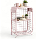 3-Tier Pink Metal Side Table, Small End Table for Small Spaces, Narrow Nightstand with Storage Shelves, Child's Room Bedside Table, Multi-Functional Metal Furniture for Office, Living Room
