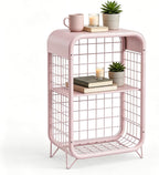 3-Tier Pink Metal Side Table, Small End Table for Small Spaces, Narrow Nightstand with Storage Shelves, Child's Room Bedside Table, Multi-Functional Metal Furniture for Office, Living Room