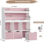 HITHOS Kids Toy Storage Organizer with Bookshelf, Multifunctional Book Shelf with 3 Movable Toy Organizers for Kids Room, Kids Bookcase and Toy Box, Toy Storage Chest for Playroom, Pink