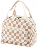 Lunch Bag Women Lunch Box for Women Adult Cute Insulated Lunch Bag Small Cooler Lunch Tote Bags for Work Picnic Travel (Beige-Brown Plaid)