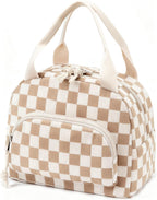 Lunch Bag Women Lunch Box for Women Adult Cute Insulated Lunch Bag Small Cooler Lunch Tote Bags for Work Picnic Travel (Beige-Brown Plaid)
