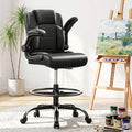 Pu Leather Drafting Chair,Tall Office Chair for Standing Desk with Footring,Counter Height Adjustable High Office Chair with Flip-up Armrests for Home,Drawing
