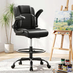 Pu Leather Drafting Chair,Tall Office Chair for Standing Desk with Footring,Counter Height Adjustable High Office Chair with Flip-up Armrests for Home,Drawing