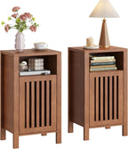 Farmhouse Nightstand Set of 2, Modern Bedside Table with Door and Open Shelf, Compact End Table Side Table with Storage for Small Spaces, Bedroom(Brown)