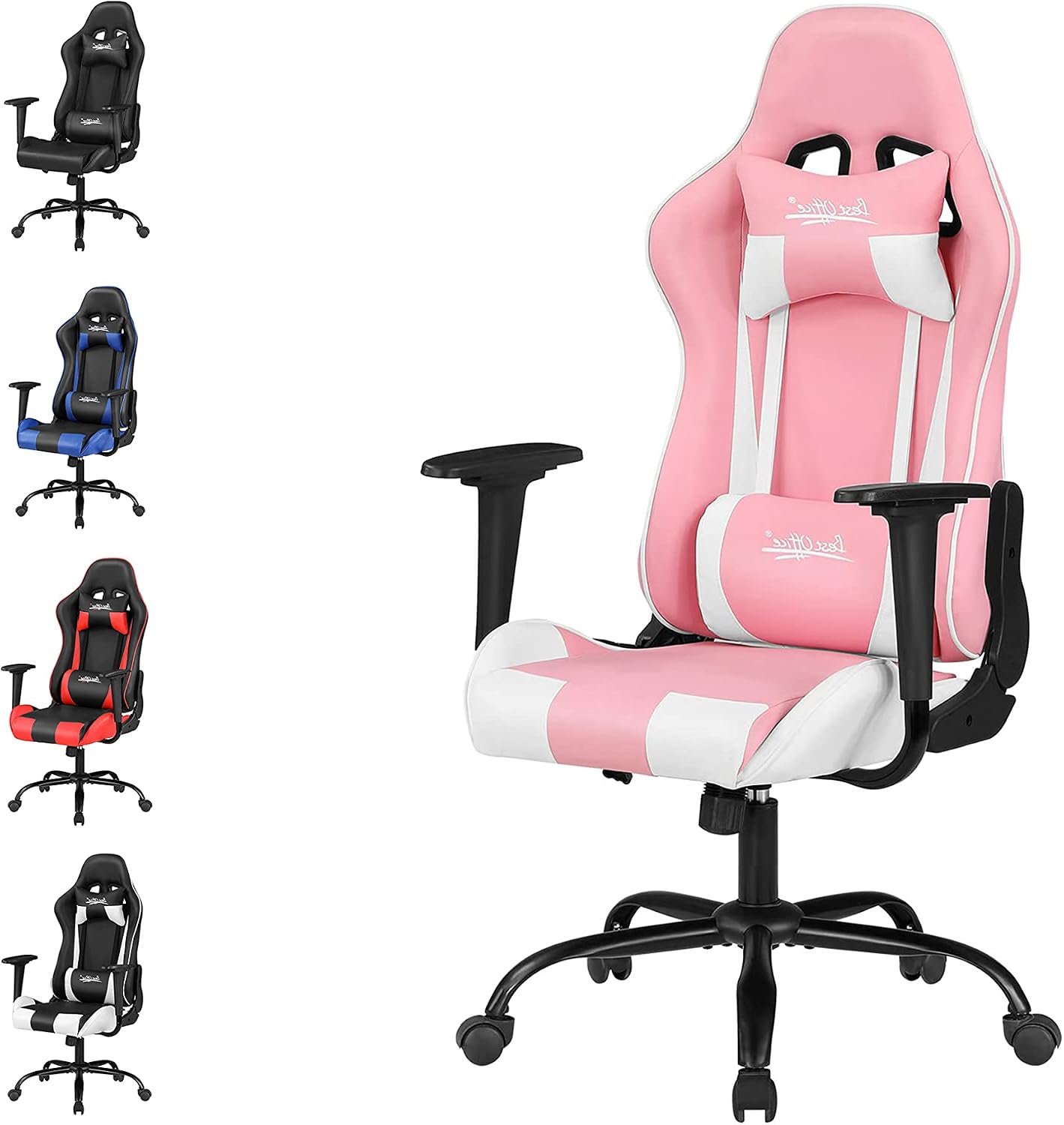 Gaming Chair, Video Game Chair, Cheap Computer Gaming Chair PU Leather High Back PC Gaming Chair Ergonomic Racing Swivel Office Desk Chair with Headrest and Lumbar Support for Adults Kids Pink
