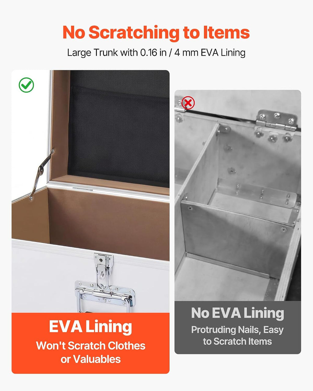 VEVOR Storage Trunk, Set of 2, Wooden Suitcase Storage Boxes with Padlocks, Large Trunk Includes Casters and 3 Metal Handles, Decorative Store Chest with Lids for Travel, Apartment, Dorm, White