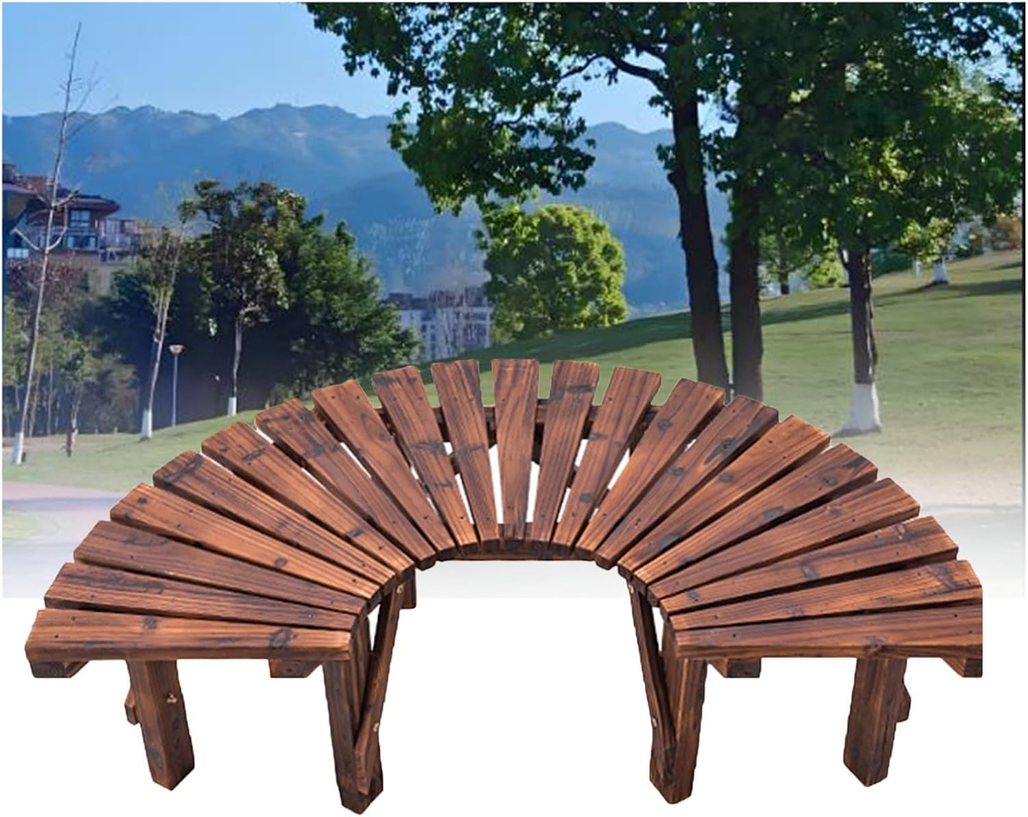 Semicircular Design Outdoor Benches,Wooden Curved Bench Weatherproof Outdoor Benches,for Garden,Lawn,Patio& Backyard