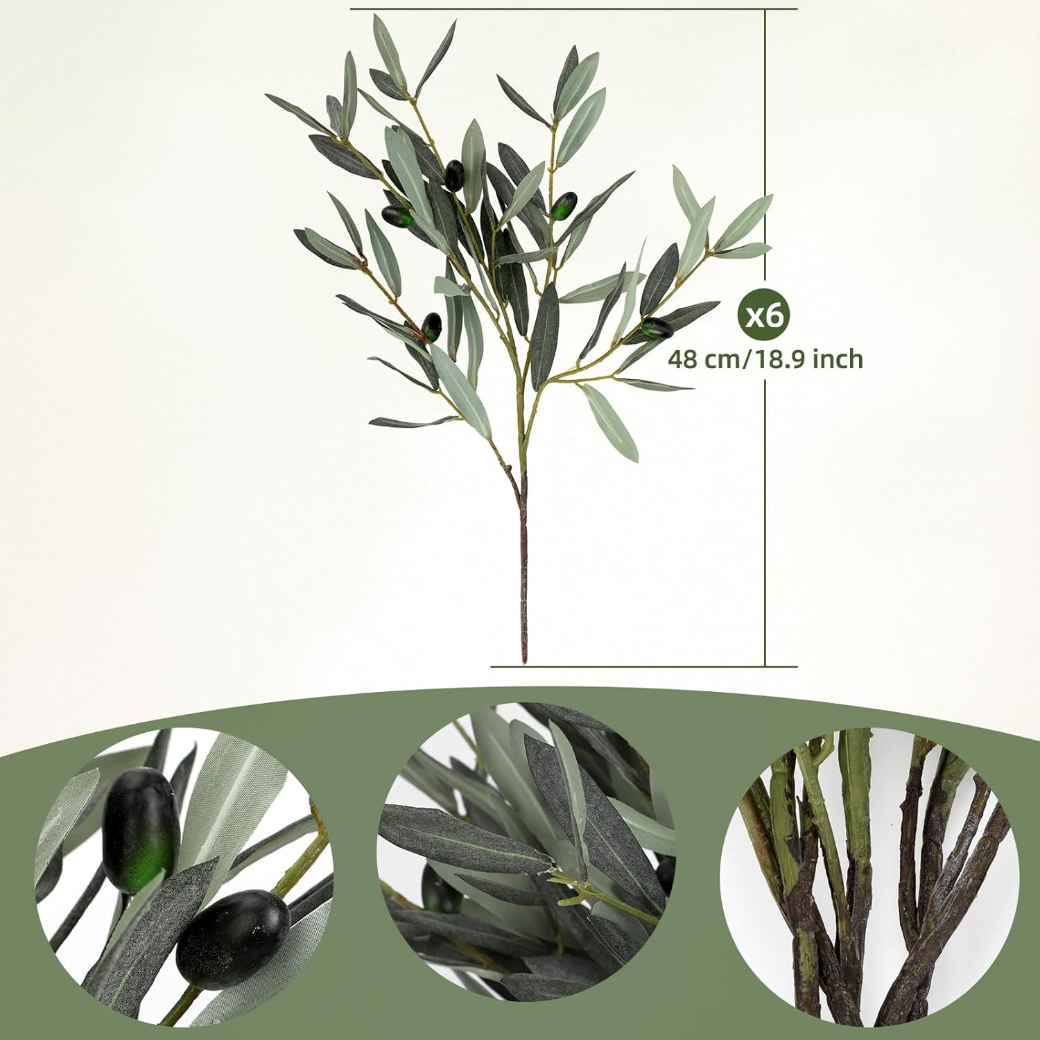 6 Pcs 18.9Inch Artificial Olive Tree Branches Faux Olive Stems for Vases with Berries for Wedding Table Centerpiece Porch Indoor Outdoor Vases Party Decor(Green)