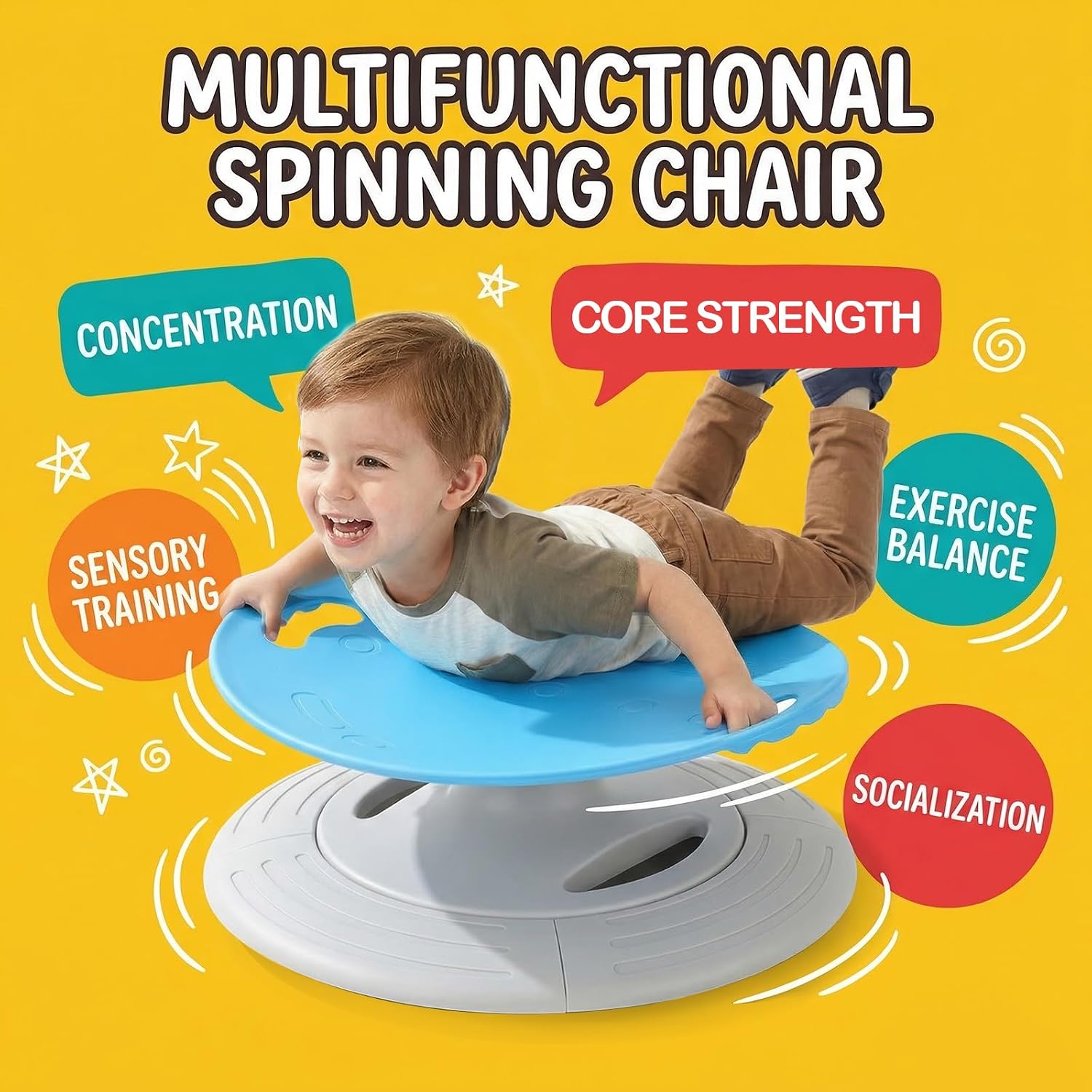 UBRAVOO Spinning Chair for Autistic Kids, Sensory Spinning Chair, Sensory Toys Gifts for Kids with Autism & ADHD, Sit and Spin Toys for 3+ Years (Blue)