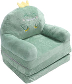 Cartoon Green Dinosaur Kids Sofa, Foldable Toddler Chair with Wide Handle, Soft Breathable Mini Couch for Reading, Relaxing, Sleeping (Folding in Thirds)
