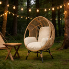 Egg Chair Wicker Balcony Chairs, Indoor Outdoor Use, 400lbs Capacity, 8-Inch Comfort Cushion(Natural)