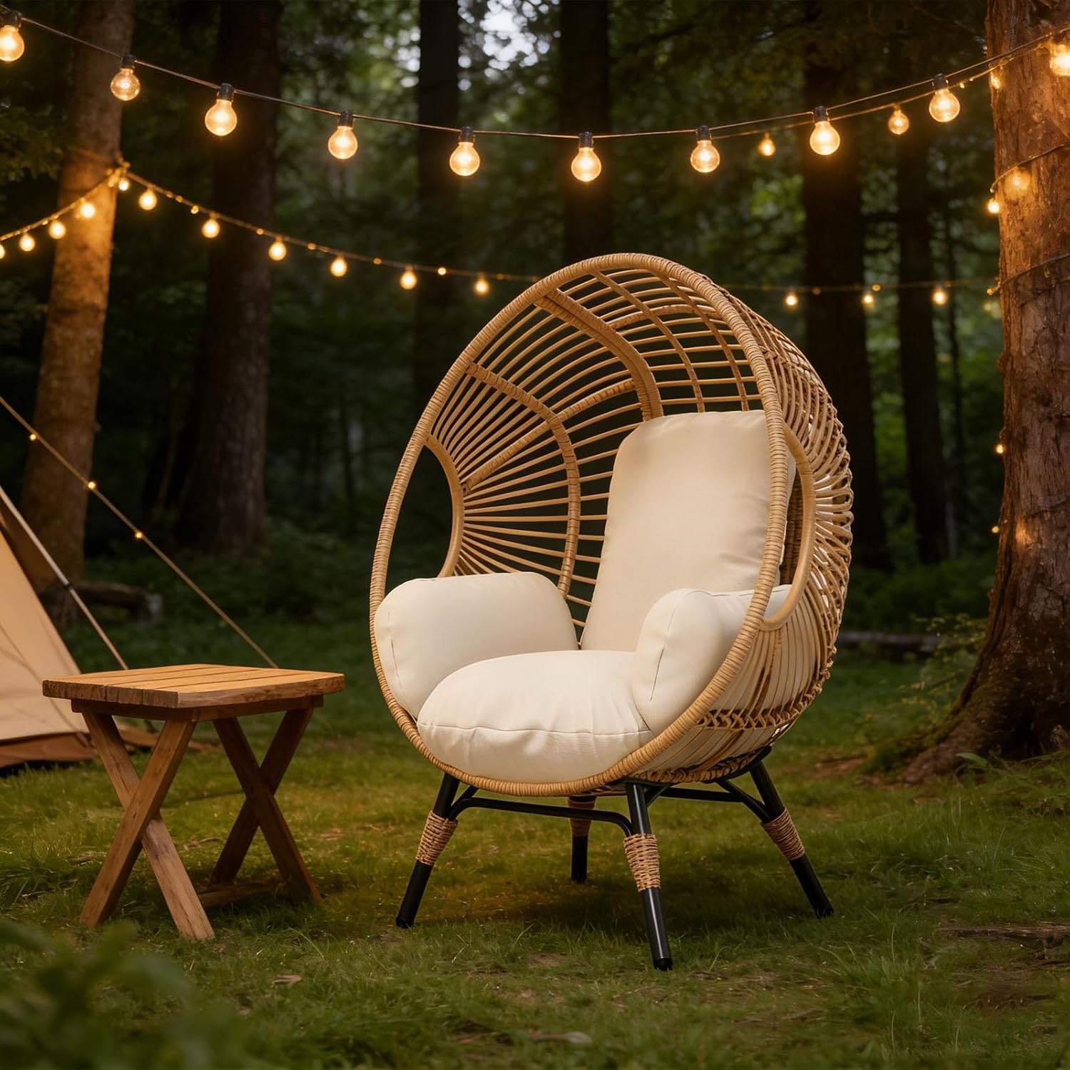 Egg Chair Wicker Balcony Chairs, Indoor Outdoor Use, 400lbs Capacity, 8-Inch Comfort Cushion(Natural)