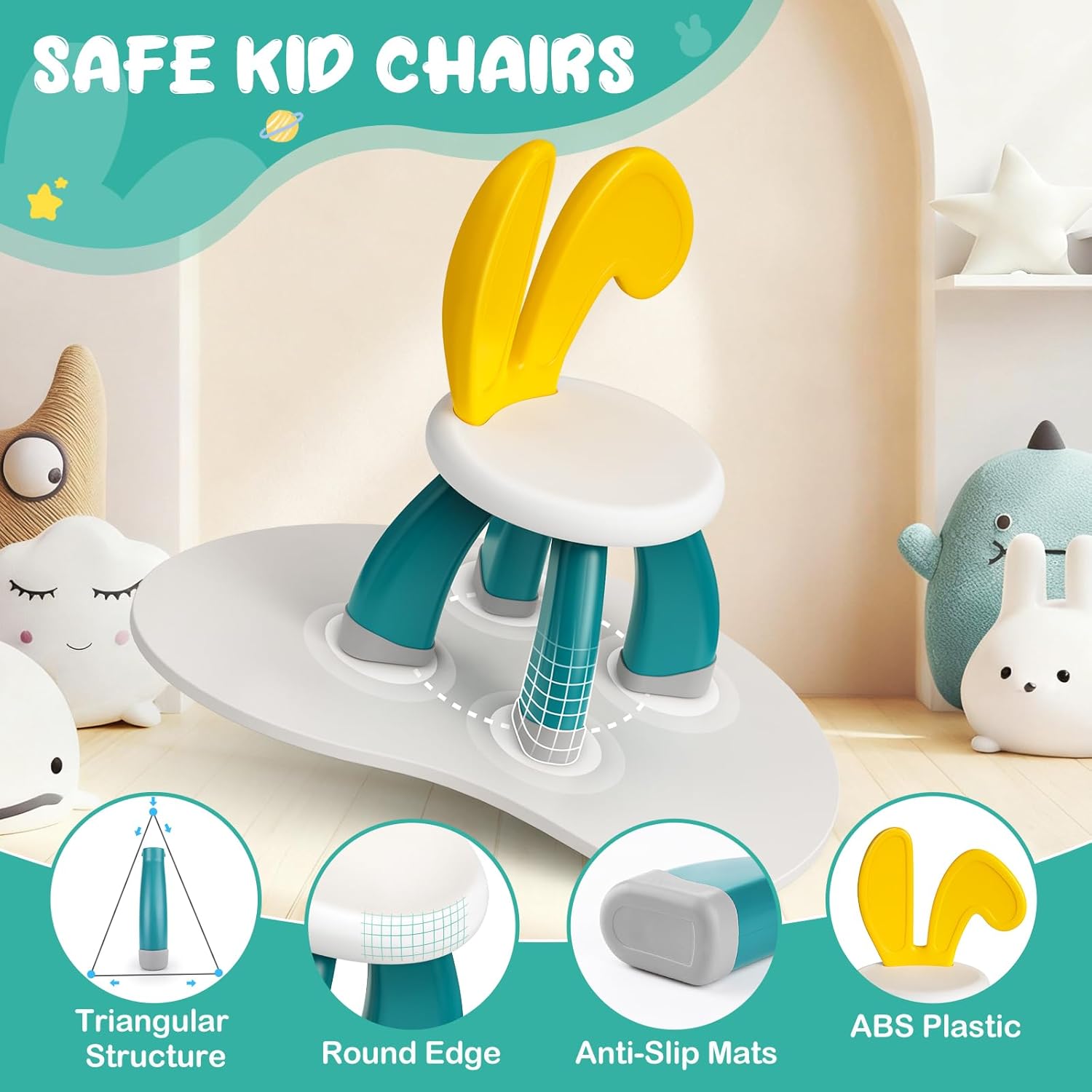 OCATO 2 Pcs Plastic Toddler Chairs: Kids Chairs for Table Toddler Stool Indoor Outdoor Camping Nursery Playroom Toddlers Kids Beach Chair Activity Rabbit Chair 3 4 5 6 Year Old Boy Girl Birthday Gift