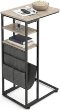 C Shaped End Table 28"(H) 3-Tier C Table with Storage Bag, Under Couch Table C-Shaped End Table with Storage Shelves and Bag for Living Room, Bedroom, or Office