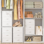 DAOUTIME Stackable Storage Drawers, 3 Drawers for Closet Clothes, White Closet Organizer with Wooden Top & Metal Frame, Freestanding or Stackable Dresser for Bedroom, Living Room