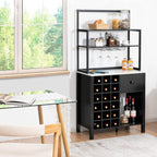 TANGZON Sideboard Wine Cabinet, Kitchen Buffet Cabinet with Glass Holders, 18-Bottle Wine Rack, Drawer, Worktop & Anti-Tipping Device, Home Bar Dining Room Wooden Storage Cupboard (Black)