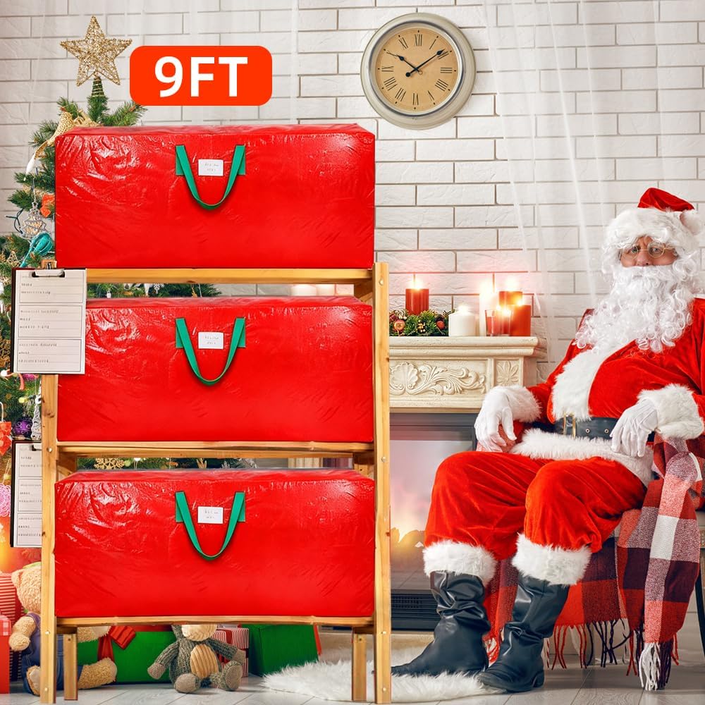 KRYSTY Durable Large Christmas Tree Storage Bag,Fits Up to 9 ft Artificial Trees,Heavy Duty Zipper&Reinforced Handles For Christmas Tree Bag,Protects Against Dust,Moisture & Damage,Red