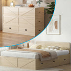 Mjkone Murphy Bed, Cabinet Beds Queen Size with Mattress Included, 3-in-1 Convertible Sofa Furniture Sets, Hidden Chest Bed with Storage Drawers, Guest Sleeper Beds for Small Room, Apartment - Wood