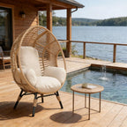 Egg Chair Wicker with 8-Inch Cushion, 400lbs Capacity, Rust-Resistant Frame, Indoor Outdoor Balcony Chairs(Natural)