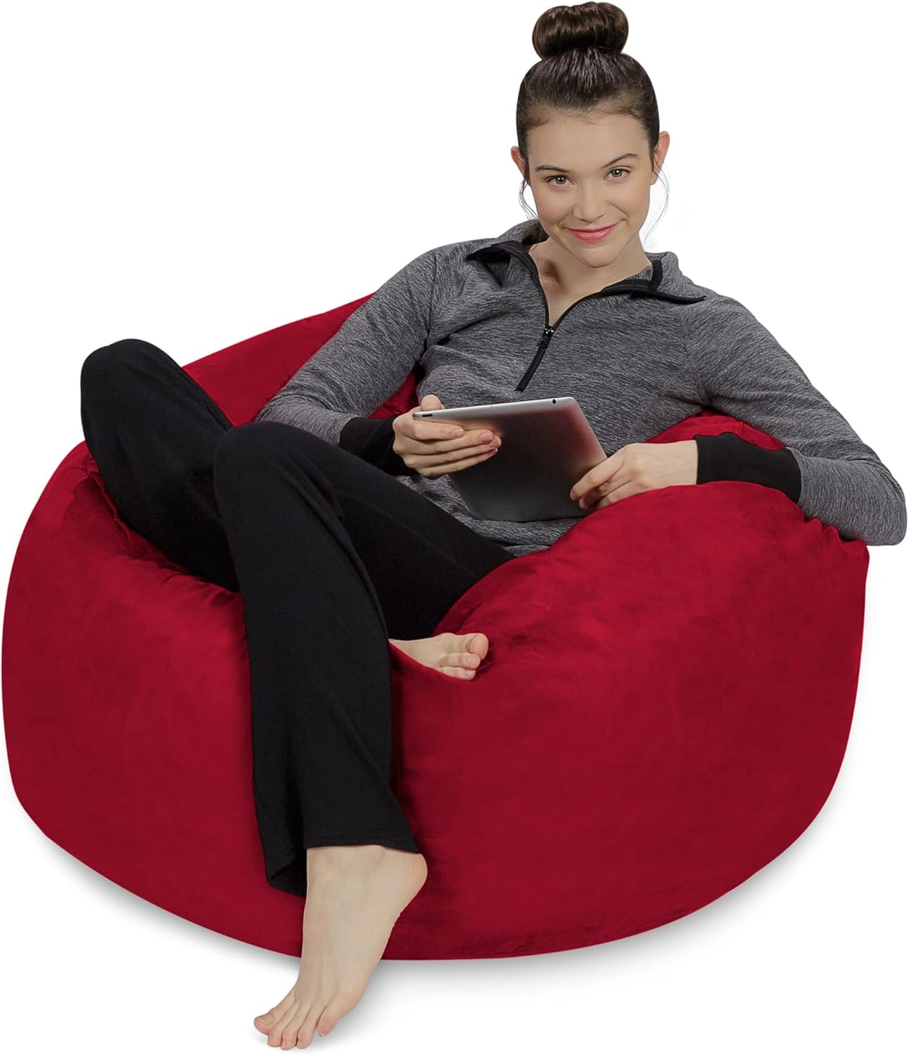 Sofa Sack Bean Bag Chair: 3' Memory Foam Furniture Bean Bag - Medium Sofa with Soft Micro Fiber Cover - Cherry Red