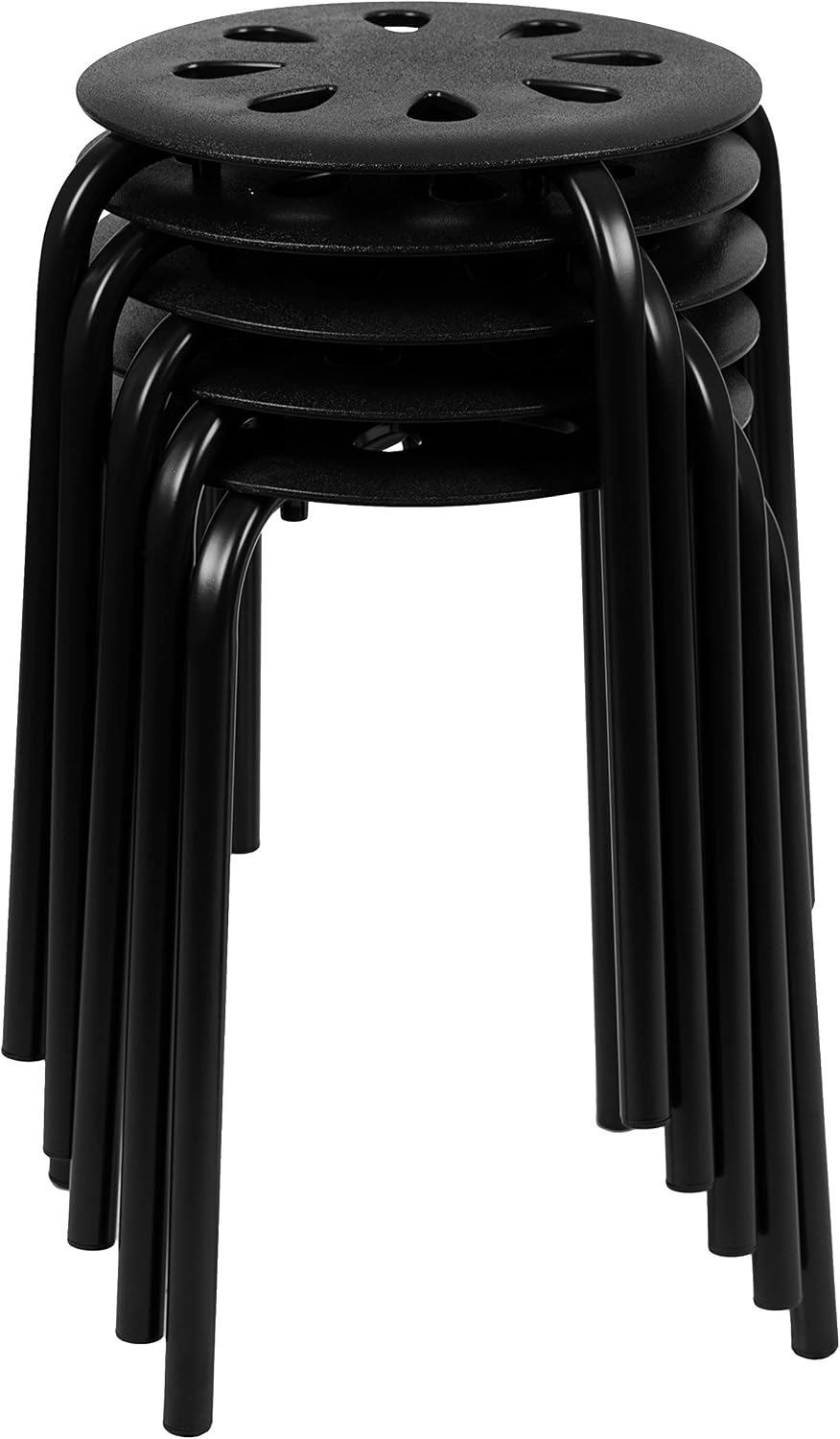 Flash Furniture Bailey Plastic Nesting Stack Stools, 17.5"Height, Black (5 Pack)