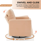 CANMOV Swivel Rocker Recliner Chair, Teddy Upholstered Nursery Glider Chair, Manual Reclining Chair with Two Removable Pillows for Living Room (Camel)