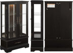 3-Tier Lighted Glass Curio Display Cabinet, 47" H Glass Storage Cabinet with Adjustable Shelves & 1 Drawer, Wooden Wine Accent Display Case with Mirrored Back Panel for Living Room (Black)