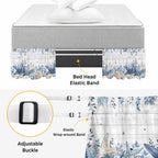 Coastal Bed Skirt California King Size 18" Drop Ocean Blue Beige Starfish Shells Leaves Grey Wooden Ruffled Wrap Around Bed Skirts Adjustable Elastic Bedskirt Dust Ruffle for Queen King Cal.King Bed