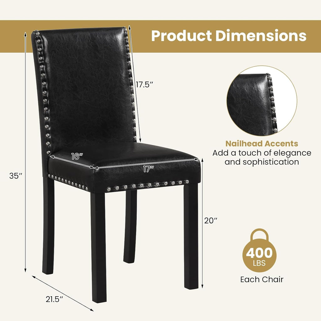 Giantex Black Dining Chairs Set of 4, Faux Leather Upholstered Parsons Kitchen Chairs with Solid Rubber & Bent Wood Legs, Thick Padded Seat, Armless Side Chairs for Living Dining Room Restaurant