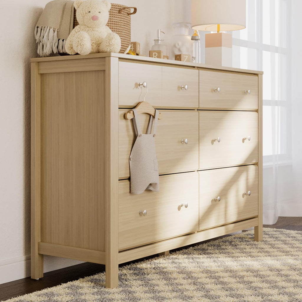 Storkcraft Horizon 6 Drawer Dresser, Driftwood | GREENGUARD Gold Certified, Wood Dresser for Nursery & Kids Bedroom, Nursery Storage with Interlocking Drawer System