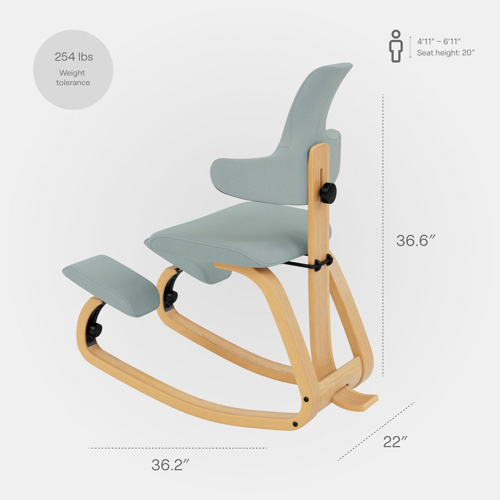 Varier Thatsit Brown/Light Green Ergonomic Kneeling Chair Height Adjustable with Backrest and Beech Wooden Frame for Active Sitting - 10 Year Limited Warranty