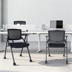 Upgraded Folding Chair with Wheels and Padded, Ergonomic Mesh Back and Arms for Office, Meetings, Conferences, Receptions, Training Rooms & Folding Office Chairs