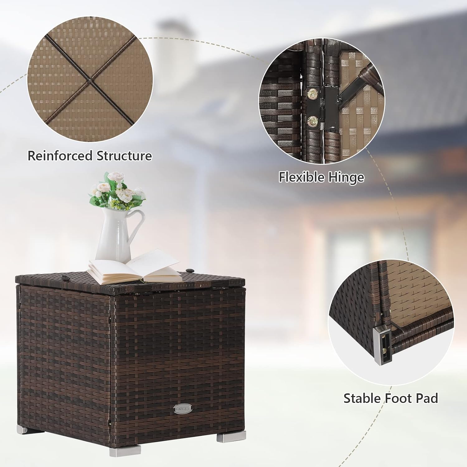 ORALNER 16" Outdoor Ottoman, Set of 2 Wicker Ottoman with Storage, All-Weather Rattan Cube Footstool w/Removable Cushions, Square Foot Rest Seating for Patio, Porch, Deck, Easy Assembly (Cream)