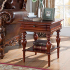 YUNMUAIR-Solid Wood Side Table with Drawer Square Vintage End Tables Living Room,Victorian Style Bedside Nightstand,Sofa Tables with Storage Shelf,Telephone Table for Living Room,No-Tools Assembly