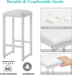 VECELO Small Bar Table and Chairs Set for 2, Upholstered Stools & Glass Storage Shelves, for Kitchen Dining Breakfast Nook, Space-Saving, Natural & White
