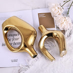 Gold Hollow Ceramic Vases Set of 2 - Modern Nordic Boho ins Style Decor Vases, Pampas Grass Flower Vases for Wedding, Living Room, Office, Entrance, Dining Table Decor Centerpieces