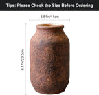 Terracotta Vase, Large Rustic Ceramic Vase, Farmhouse Decor for Living Room, Shelf, Mantle, Entryway, Room Decor, 9 Inch, Brown