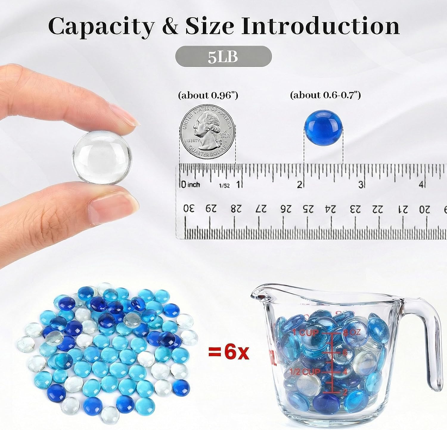 FUTUREPLUSX 5 Lb Flat Glass Marbles, 500PCS Blue Mixed Color Flat Gems Decorative Glass Stones Vase Filler Beads Table Scatter Decor
