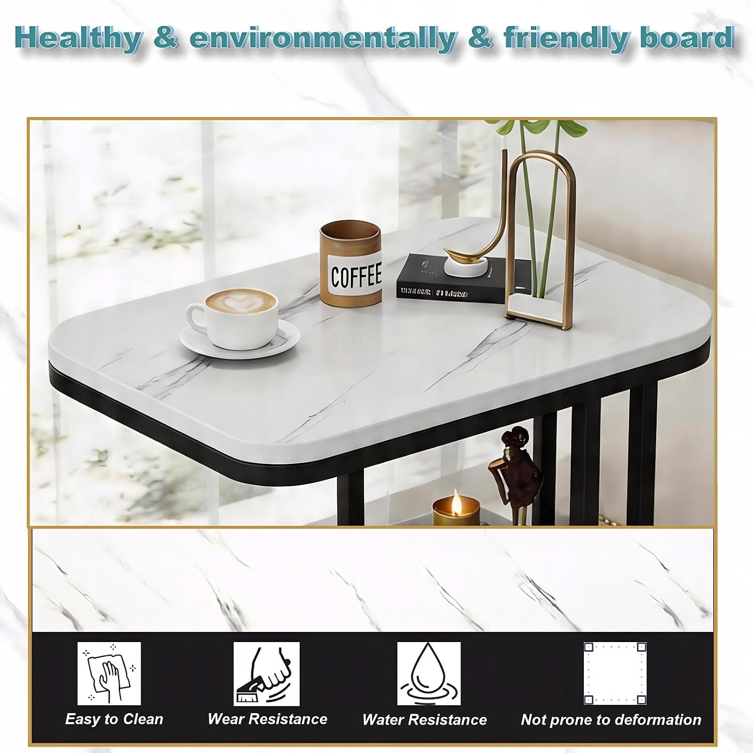 TV Tray Table with Shelf, Metal Frames, Snack Table for Couch, Sofa, Bed, Chair, Living Room, C Shaped End Side Table for Eating, Dinner or Laptop, Small Spaces, Easy Assembly (19.7" x 11.8", White)