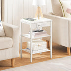 HOOBRO Side Tables Set of 2 with Charging Station and USB Port, Small End Tables for Small Space, 3-Tier Nightstands with Adjustable Shelf, for Living Room, Bedroom, White WW112BZP201